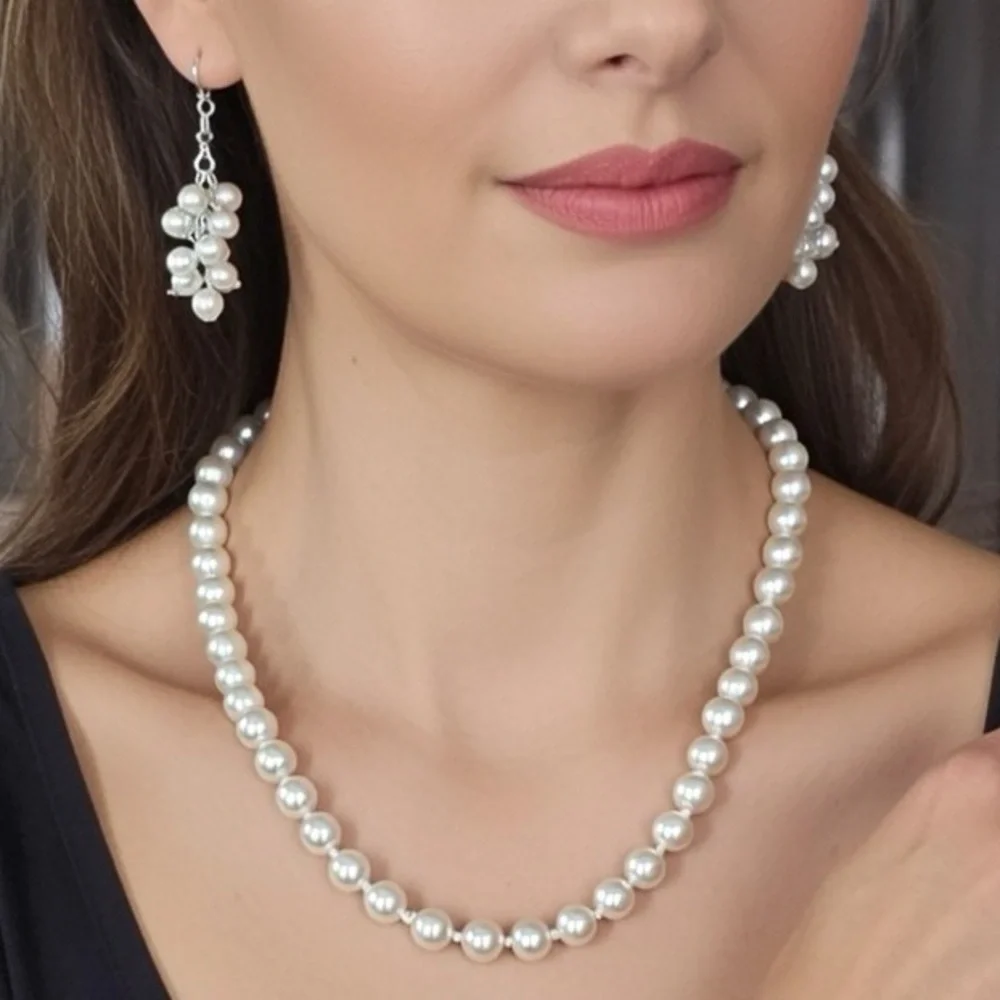 Vintage Joan Rivers Pearl Necklace & Bracelet + Charter Club Cluster Earring